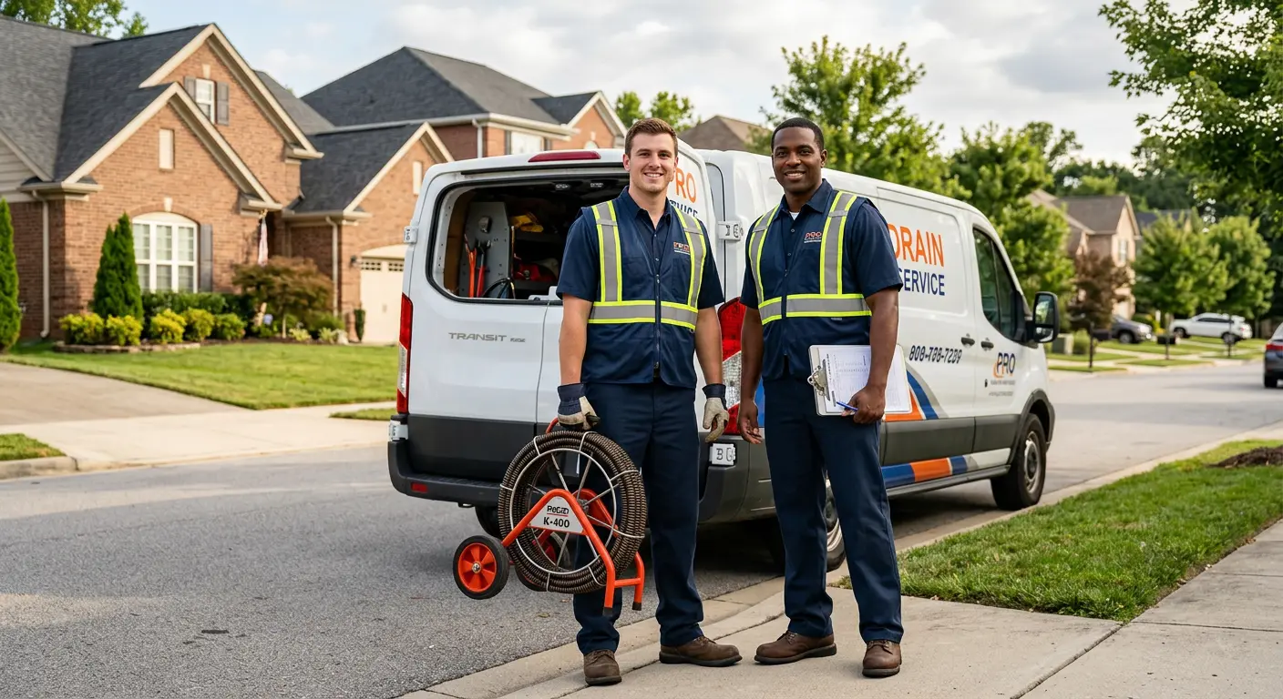 Sewer and drain service team with equipment ready for work in Hastings
